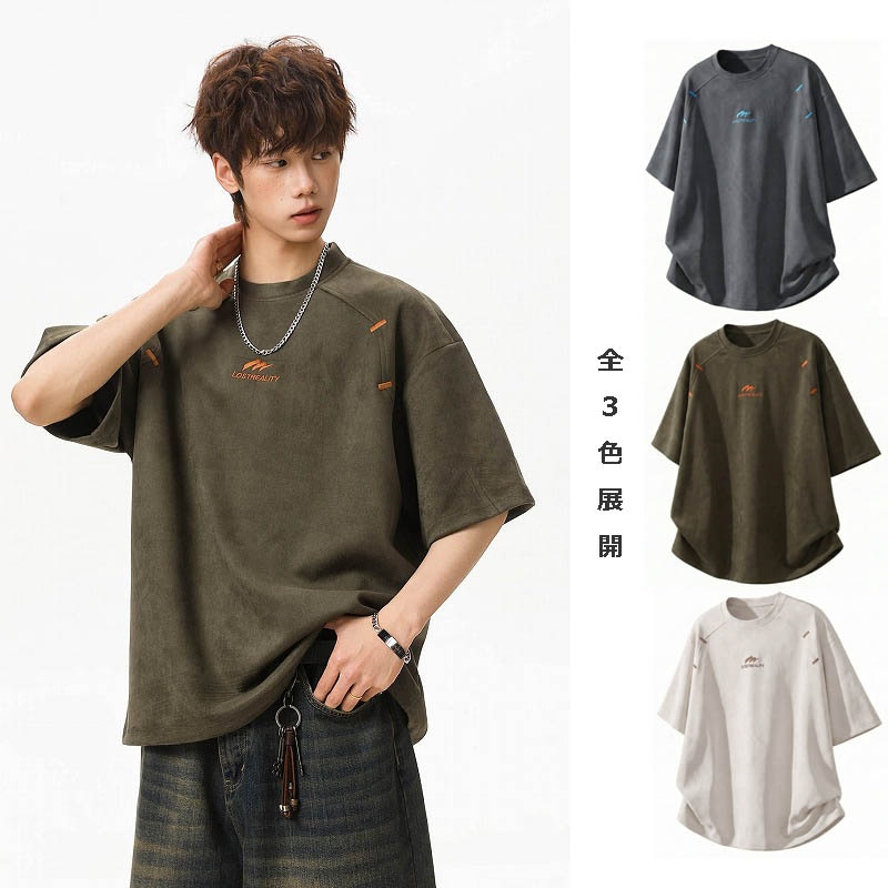 メンズ 立体切替 配色プリント 半袖Tシャツ 夏 新作 アメカジ スポーツ カジュアル トップス★全3色