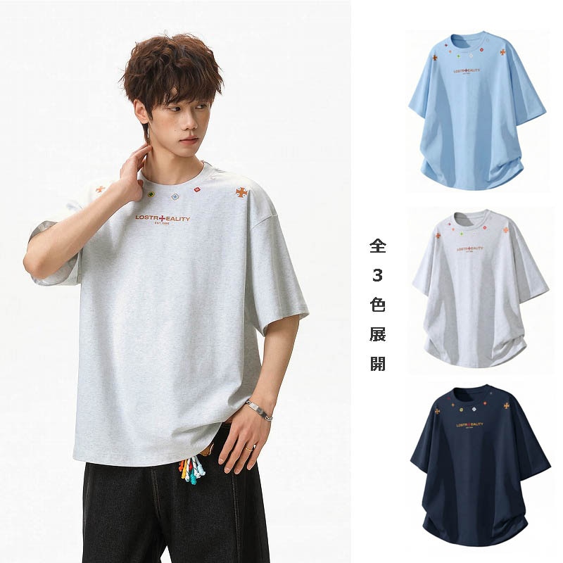 メンズ エスニック柄プリント 半袖Tシャツ 夏 綿100％ ゆったり アメカジ カジュアル トップス★全3色