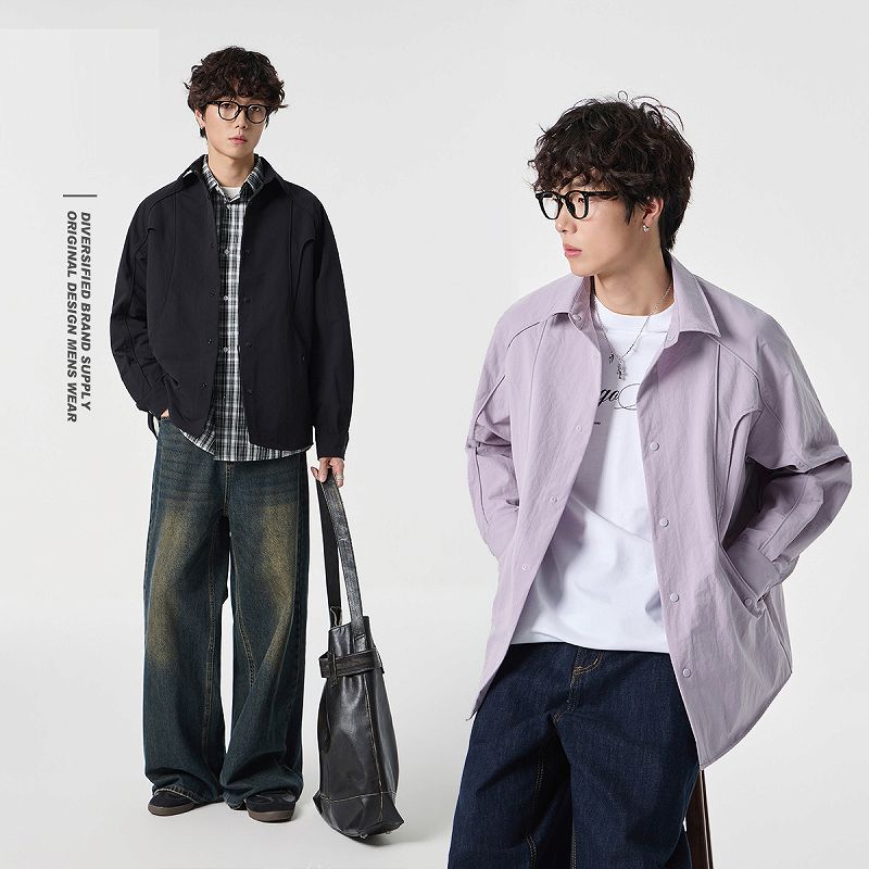 メンズ 無地 ワーク風 長袖 シャツ 男女兼用 カジュアル系 トップス  春夏 2026新作★全2色