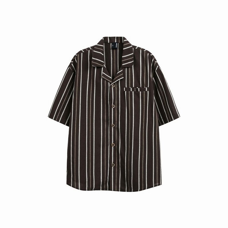 メンズファッション ストライプ 柄 半袖 シャツ 男女兼用 カジュアル トップス  春夏 2026新作★