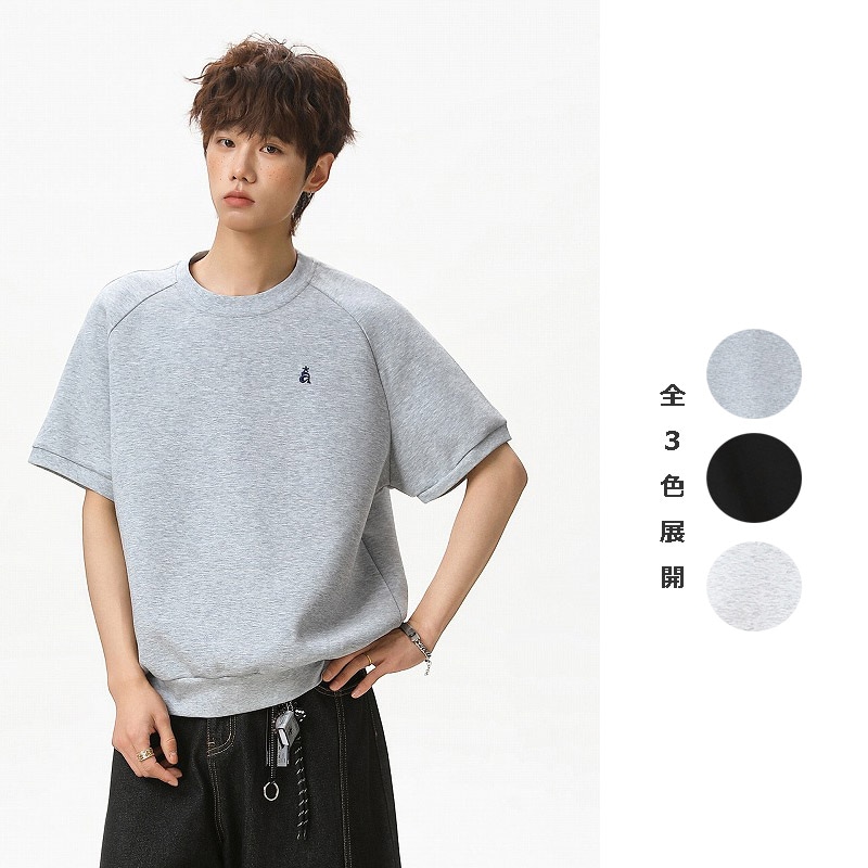 メンズ エアレイヤー素材 半袖Tシャツ 夏新作 配色刺繍 カジュアルTシャツ トップス ゆったり★全3色