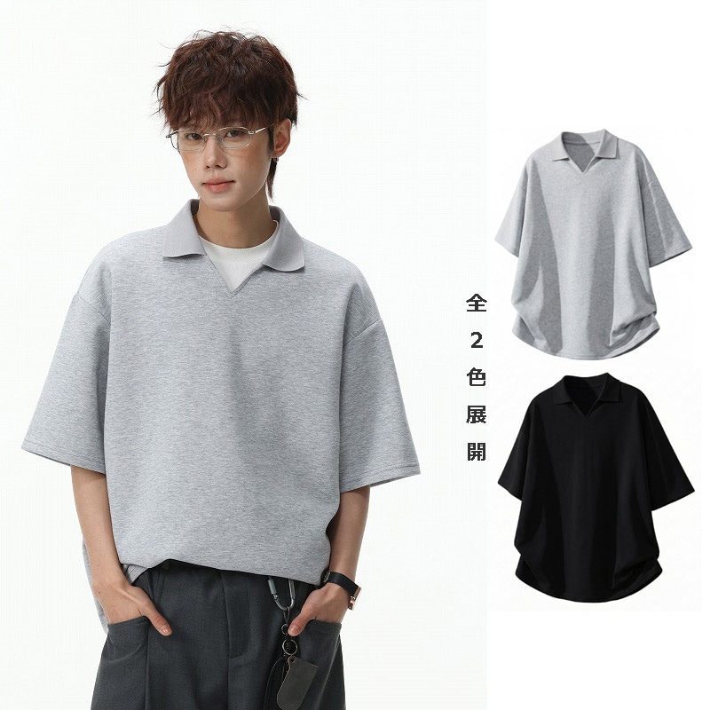 メンズ  Vネック ニットポロTシャツ 春夏 新作 エアレイヤー素材 上品 カジュアル 半袖Tシャツ★全2色