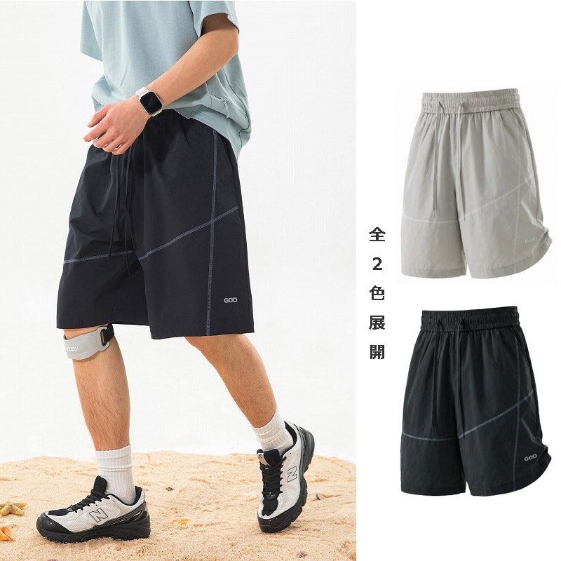 メンズ アウトドアショートパンツ 通気軽量 反射プリント 五分丈 ビーチパンツ スポーツカジュアル★全2色