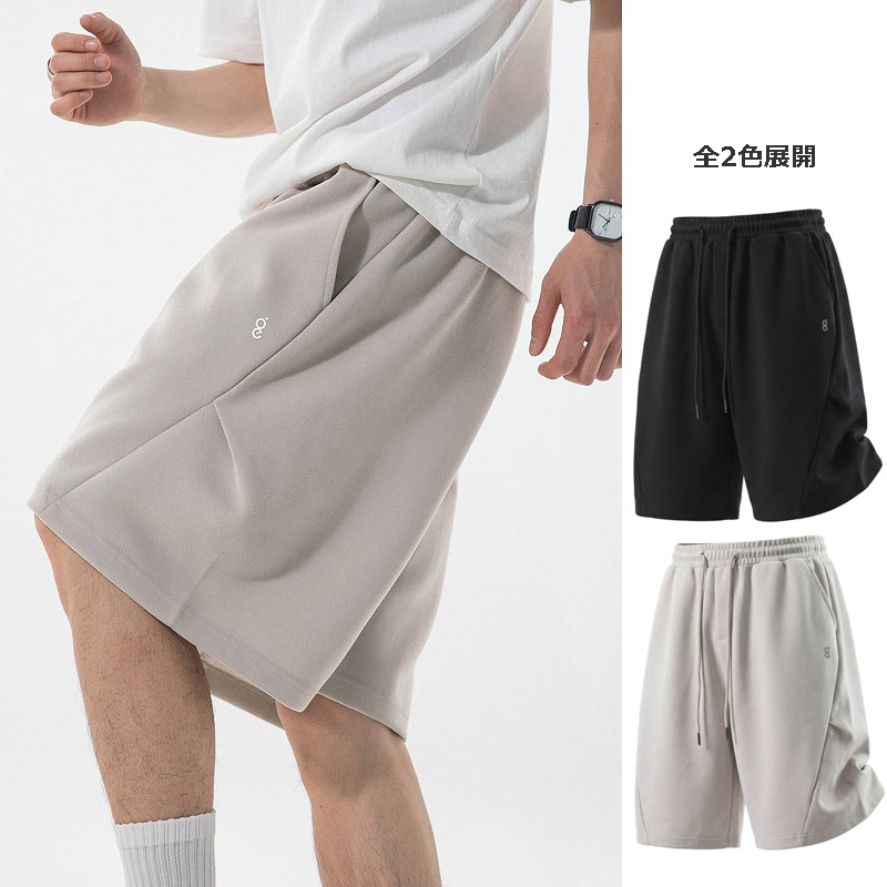 メンズ ショートパンツ 夏新作 シンプル スポーツ風 タック入り ゆったり 5分丈スウェットパンツ★全2色