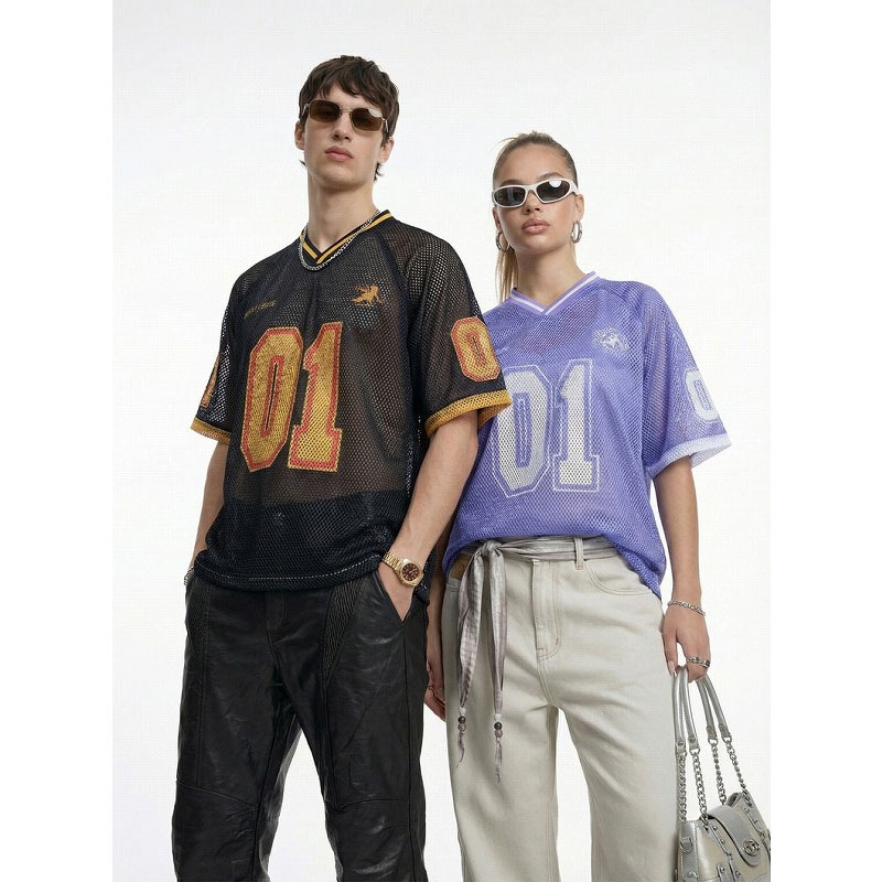 メンズ プリント Vネック スポーツTシャツ ルーズシルエット 欧米風 ストリート系 夏新作 半袖トップス★