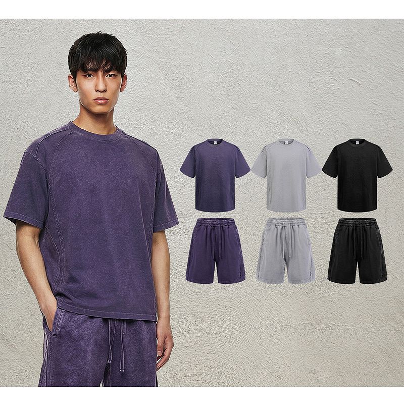 メンズ ウォッシュ加工 半袖 Tシャツ 男女専用 ショートパンツ セットアップ 夏 2026新作★全3色