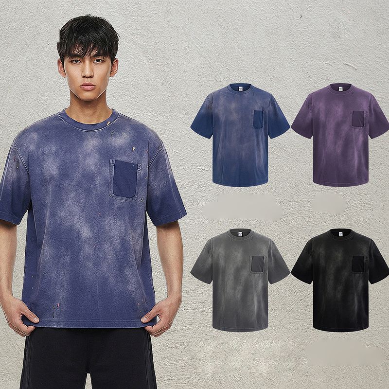 メンズ ウォッシュ加工 無地 半袖Tシャツ 男女兼用 ストリート系 トップス 春夏 2026新作★全4色