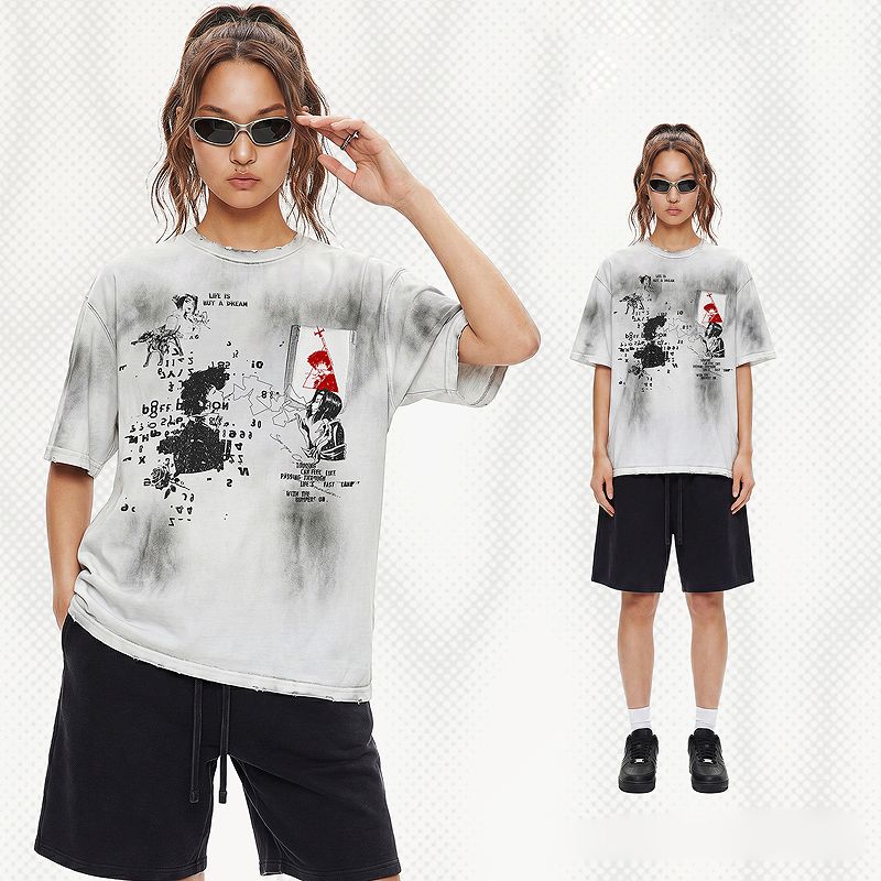 メンズ 無地/プリント ビンテージ風 半袖 Tシャツ 男女専用 ストリート系 トップス 夏 2026新作★