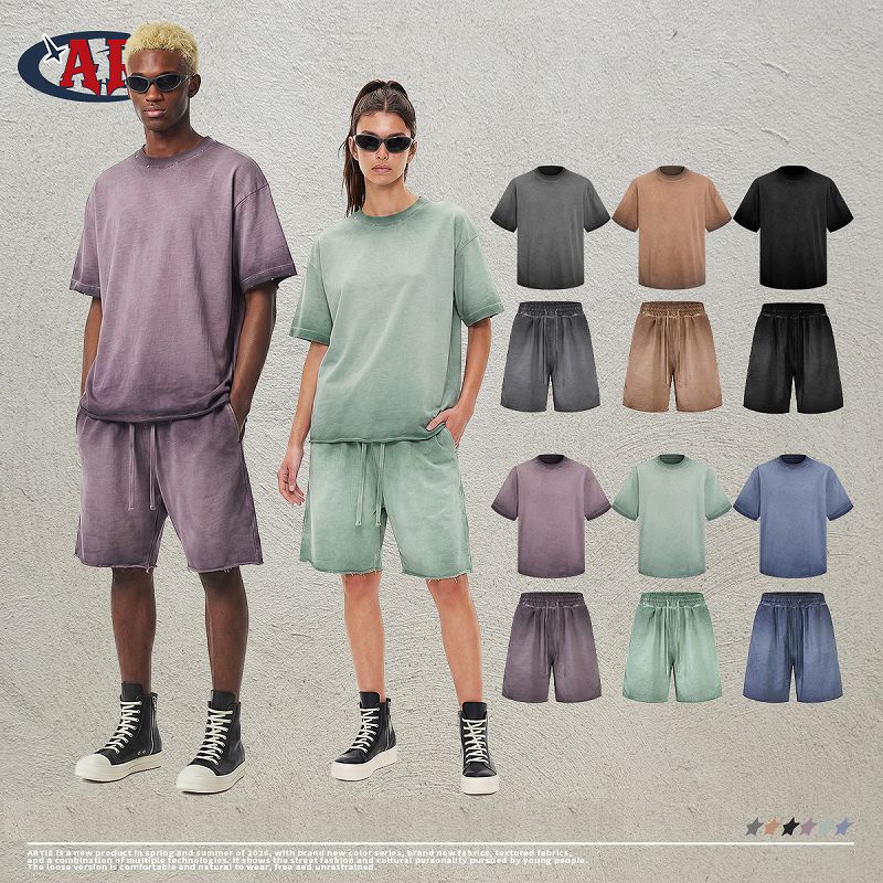 メンズ ビンテージ風 半袖 Tシャツ 男女専用 ショートパンツ セットアップ 夏 2026新作★全6色