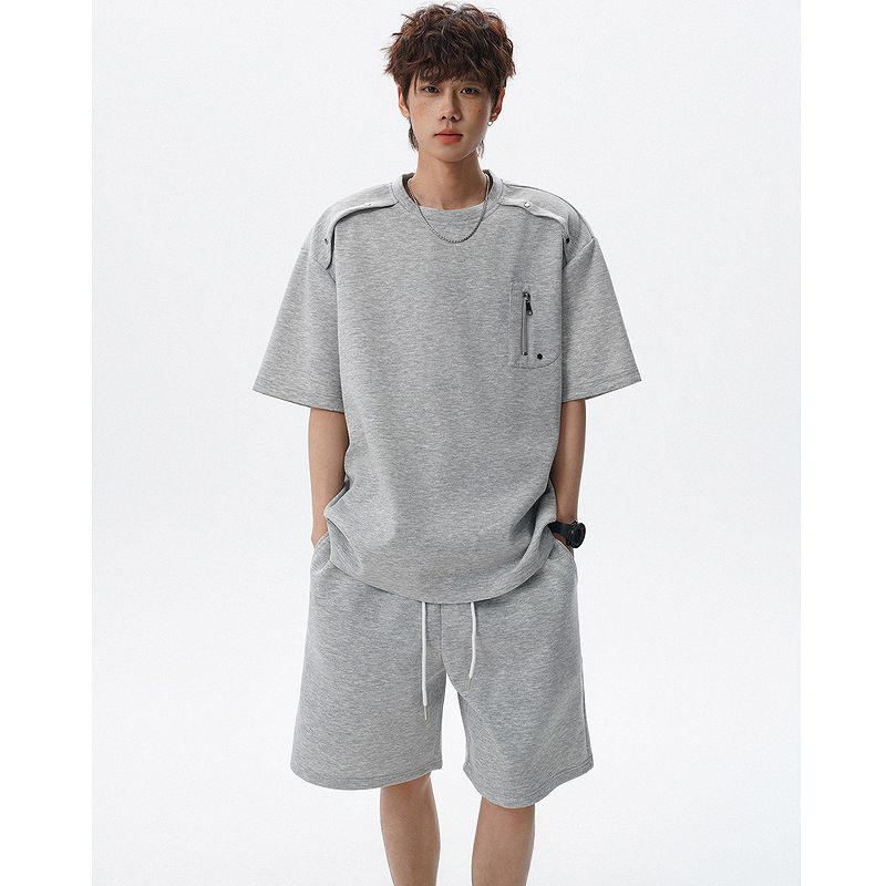 メンズ ラウンドネック 半袖 Tシャツ 男女専用 ショートパンツ セットアップ 夏 2026新作★全2色