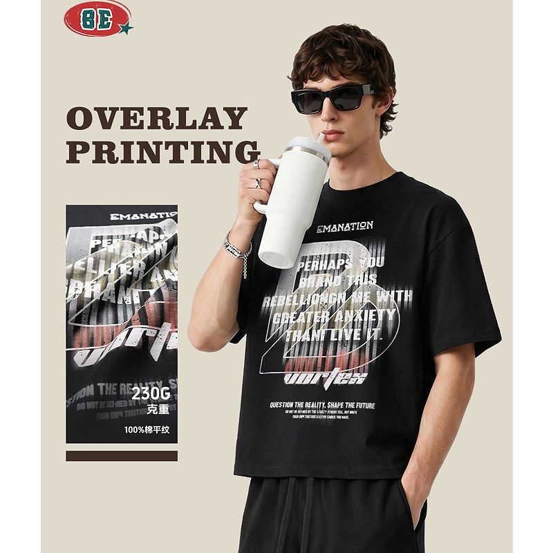 メンズ 無地/プリント Boxyシルエット 半袖 Tシャツ 男女専用 ストリート系 トップス 夏 2026新作★全2色