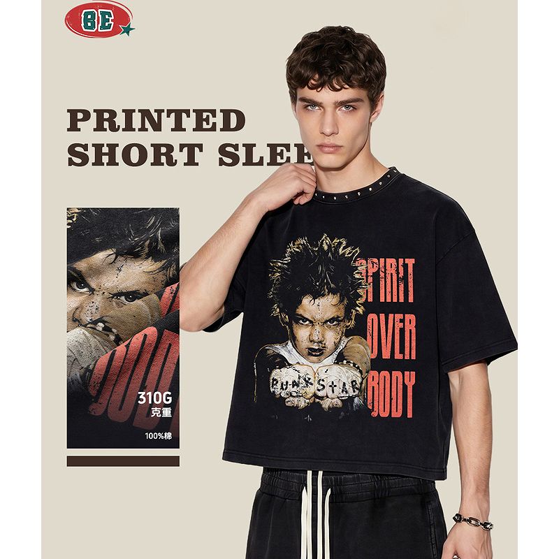 ウォッシュ加工 無地/プリント Boxyシルエット 半袖 Tシャツ ストリート系 トップス 夏 2026新作★