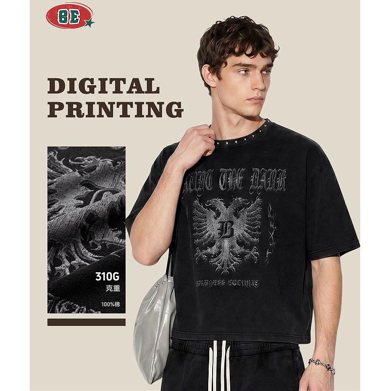 ウォッシュ加工 無地/プリント Boxyシルエット 半袖 Tシャツ ストリート系 トップス 夏 2026新作★