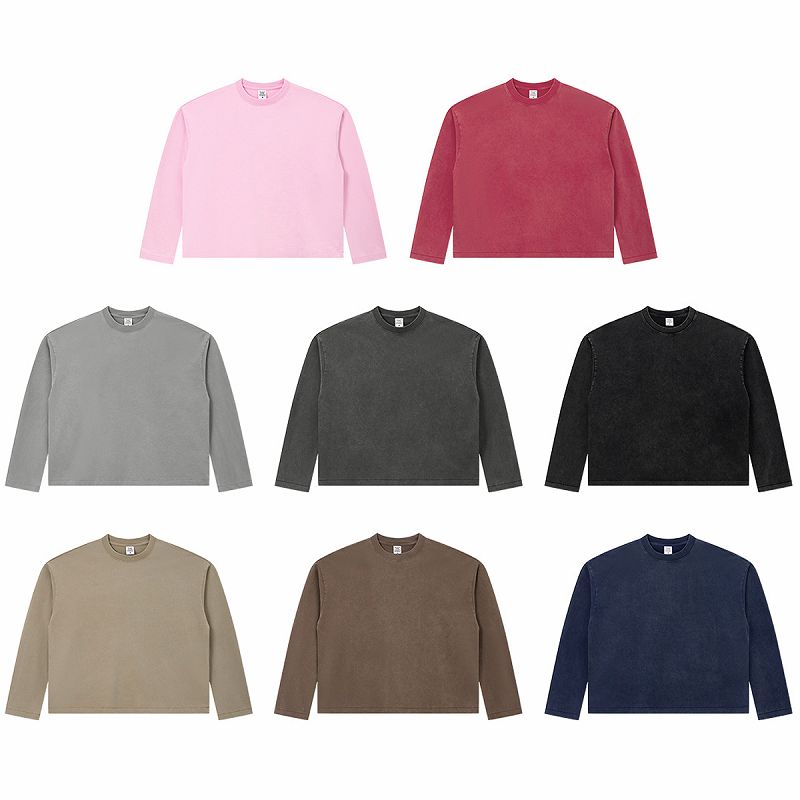 メンズ スノー ウォッシュ加工 長袖 Tシャツ ボクシーシルエット トップス 春秋 2026新作★全8色