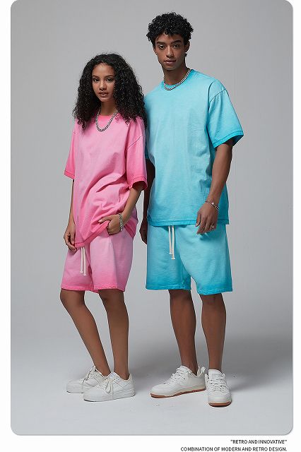 メンズ ビンテージ風 絞り染め 半袖 Tシャツ 男女兼用 ハーフパンツ