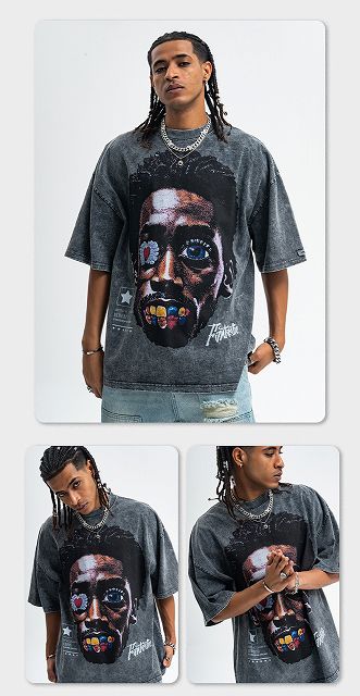 KRY ビンテージ風Tシャツ　黒紫 メンズファッション ビンテージ風 半袖Tシャツ 男女兼用
