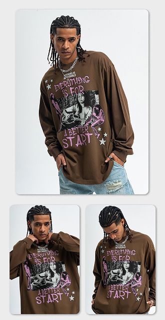 メンズファッション ビンテージ風 長袖Tシャツ 男女兼用 ストリート系