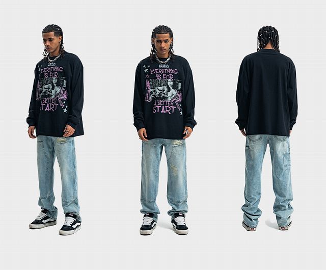 メンズファッション ビンテージ風 長袖Tシャツ 男女兼用 ストリート系