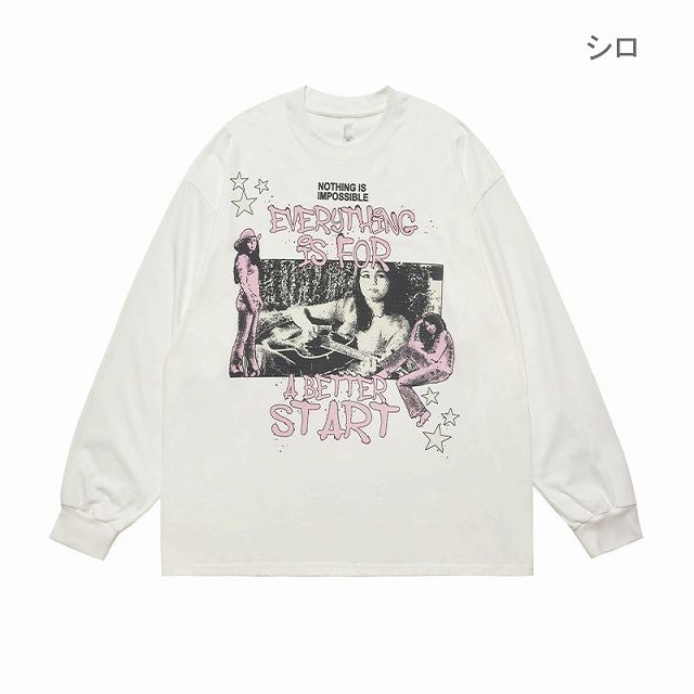 メンズファッション ビンテージ風 長袖Tシャツ 男女兼用 ストリート系