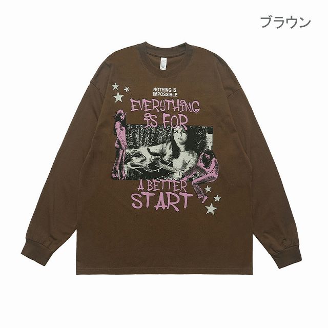 メンズファッション ビンテージ風 長袖Tシャツ 男女兼用 ストリート系