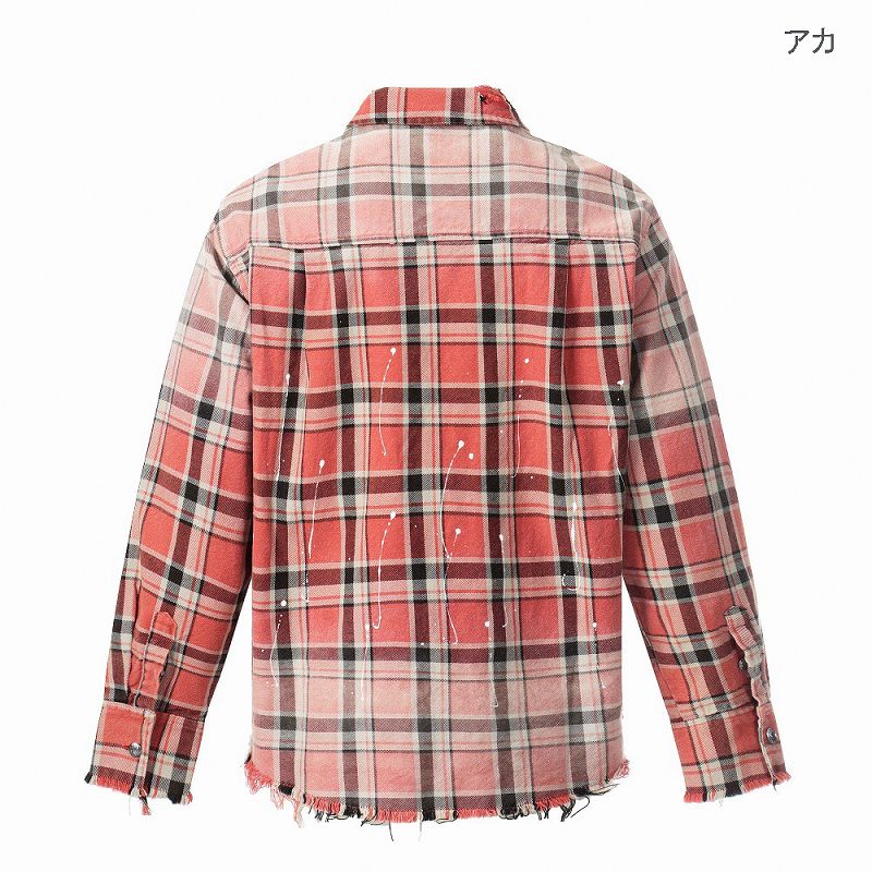 メンズ 絞り染 チェック柄 長袖 シャツ 男女兼用 ストリート系 トップス  春秋 2026新作★