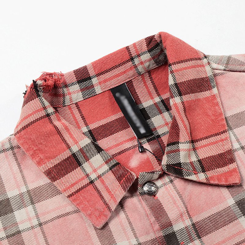 メンズ 絞り染 チェック柄 長袖 シャツ 男女兼用 ストリート系 トップス  春秋 2026新作★