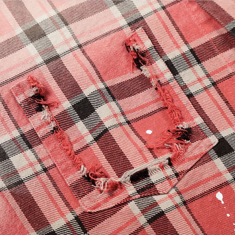 メンズ 絞り染 チェック柄 長袖 シャツ 男女兼用 ストリート系 トップス  春秋 2026新作★