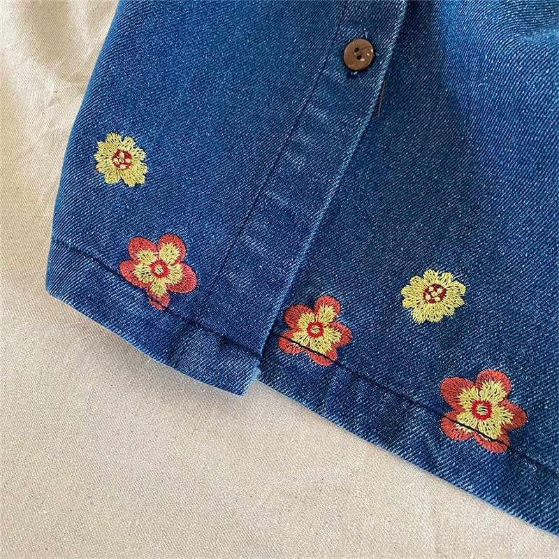 「80-140号」女の子 刺繍入り デニム サロペットワンピース ノースリーブ ジーンズ キッズ 子供服