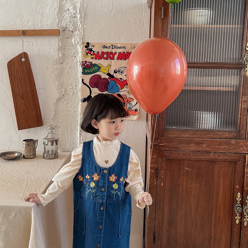 「80-140号」女の子 刺繍入り デニム サロペットワンピース ノースリーブ ジーンズ キッズ 子供服