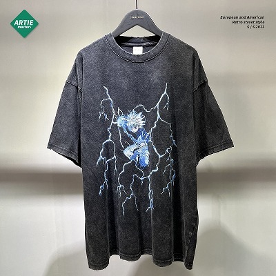 メンズ ダメージ加工 ビンテージ風 半袖Tシャツ 男女兼用 ストリート系