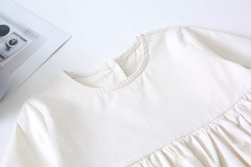 「80-120号」女の子２点セット！ 長袖ワンピース+レース襟 ラウンドネック ドレス キッズ 子供服