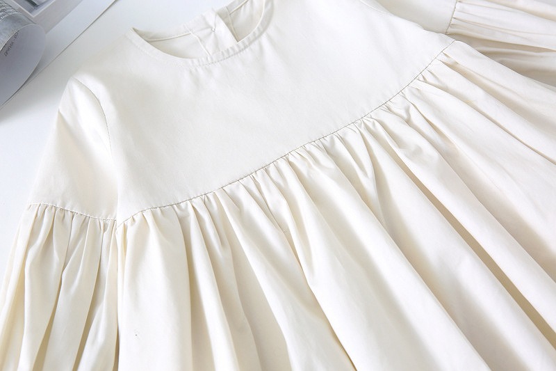 「80-120号」女の子２点セット！ 長袖ワンピース+レース襟 ラウンドネック ドレス キッズ 子供服