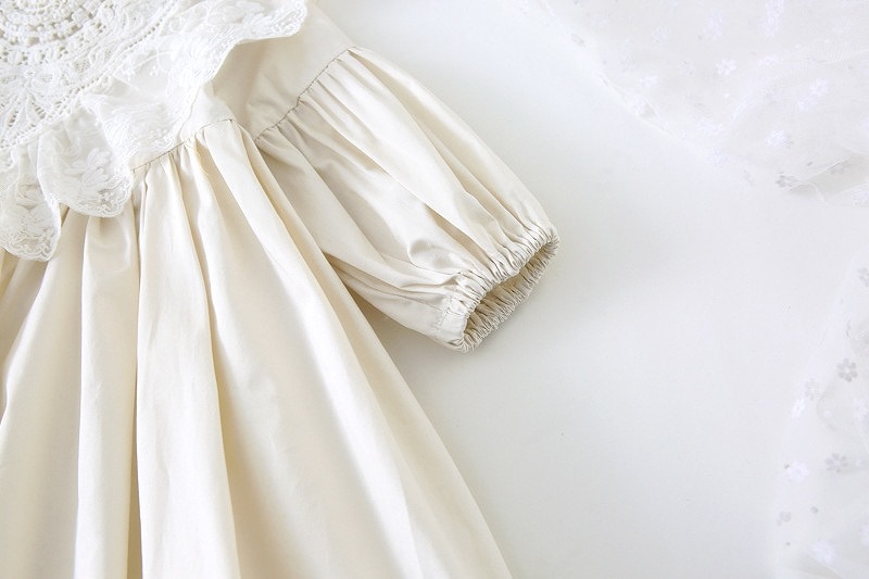 「80-120号」女の子２点セット！ 長袖ワンピース+レース襟 ラウンドネック ドレス キッズ 子供服