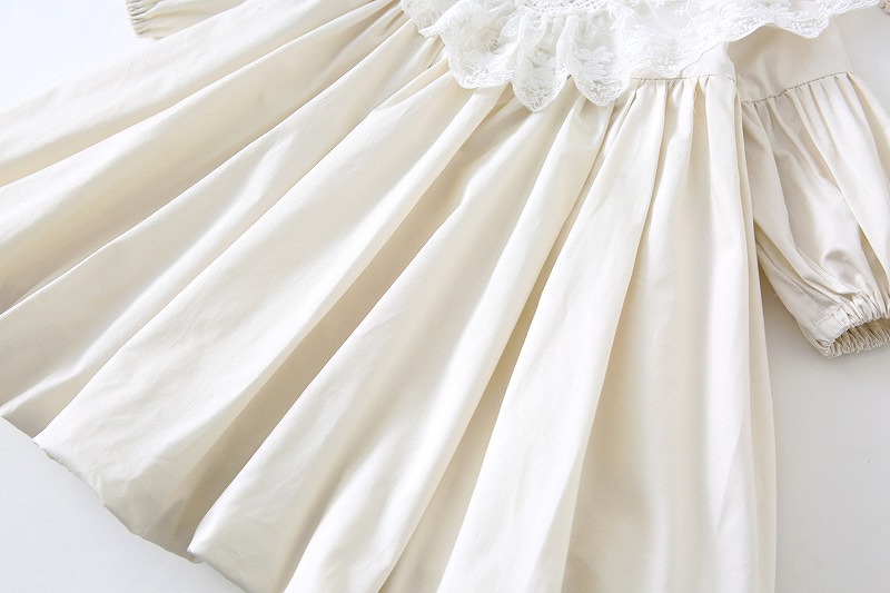 「80-120号」女の子２点セット！ 長袖ワンピース+レース襟 ラウンドネック ドレス キッズ 子供服