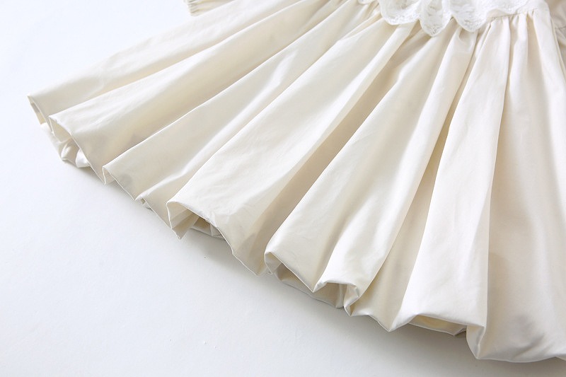 「80-120号」女の子２点セット！ 長袖ワンピース+レース襟 ラウンドネック ドレス キッズ 子供服