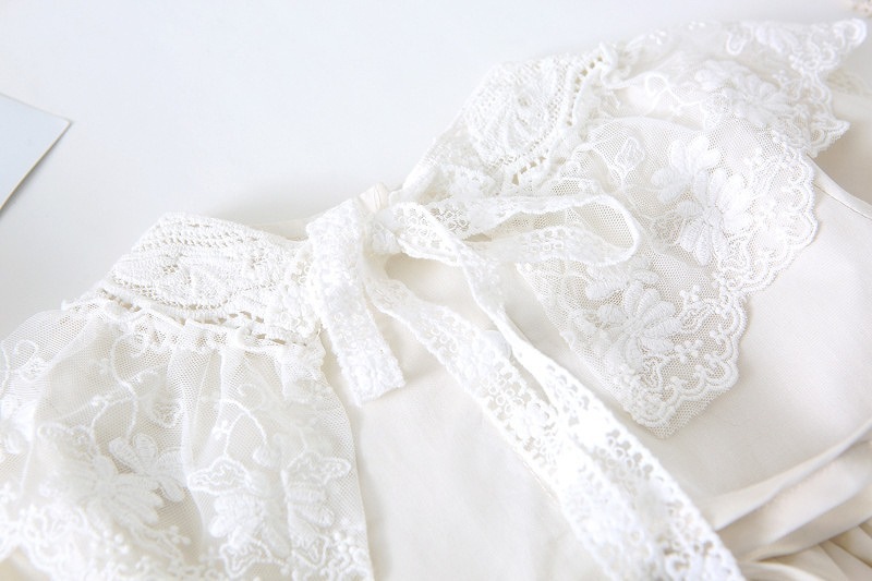 「80-120号」女の子２点セット！ 長袖ワンピース+レース襟 ラウンドネック ドレス キッズ 子供服