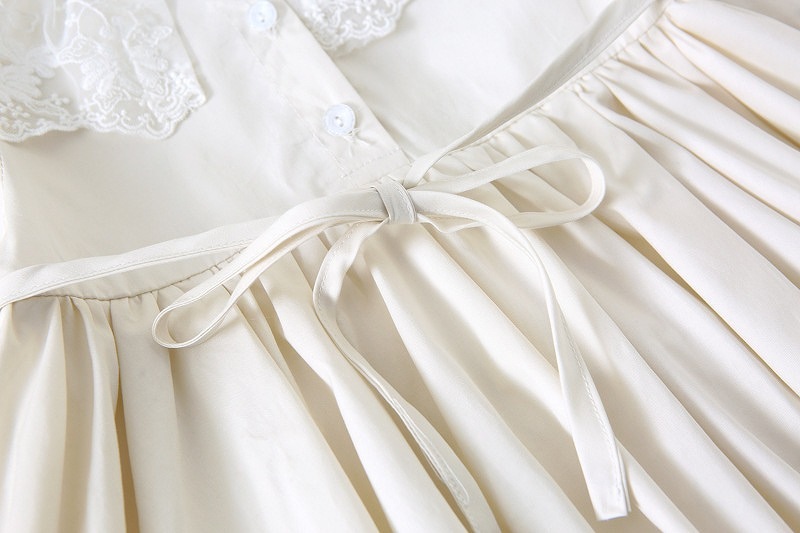 「80-120号」女の子２点セット！ 長袖ワンピース+レース襟 ラウンドネック ドレス キッズ 子供服