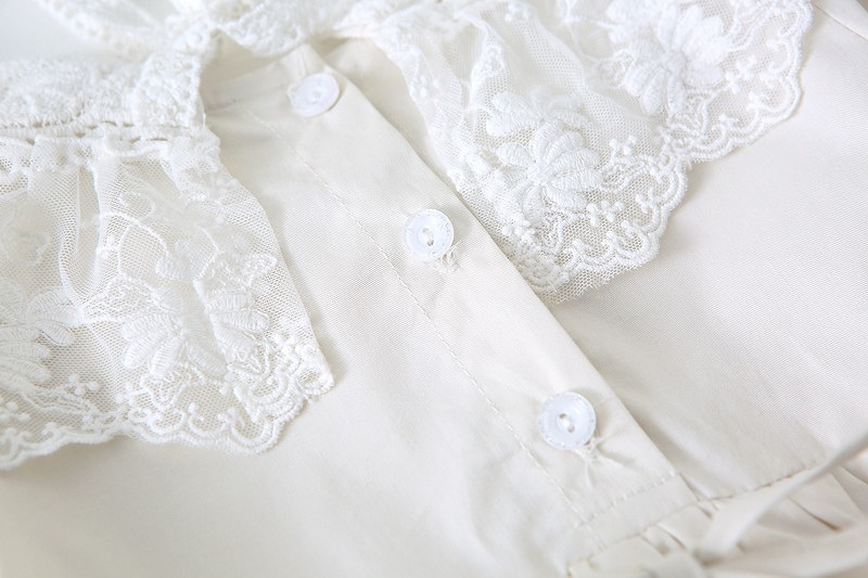 「80-120号」女の子２点セット！ 長袖ワンピース+レース襟 ラウンドネック ドレス キッズ 子供服