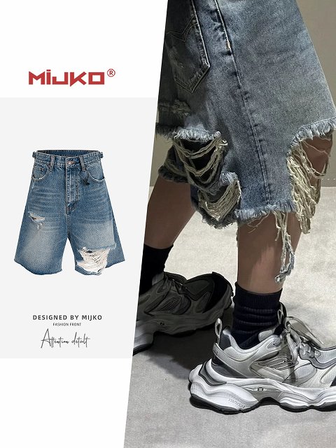 ダメージデニム ショートパンツ メンズ カジュアル ストリート メンズ ダメージ加工 デニム ショートパンツ 男女兼用