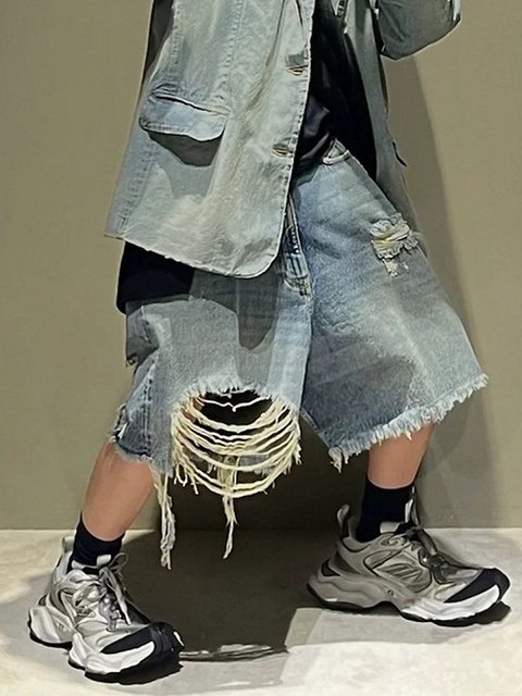 ダメージデニム ショートパンツ メンズ カジュアル ストリート メンズ ダメージ加工 デニム ショートパンツ 男女兼用
