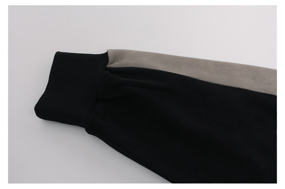 メンズ アメリカン調 スエード ジップアップパーカー ユニセックス 配色切り替えカジュアルフーディ★全2色