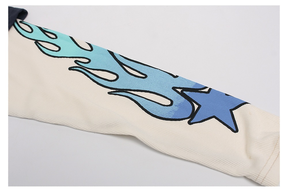 メンズ フレイム柄 レイヤード風 長袖Tシャツ カレッジスタイルスウェット ヒップホップ ストリート★全3色