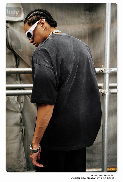 メンズ ダメージ加工 ビンテージ風 半袖Tシャツ 男女兼用 ストリート系 