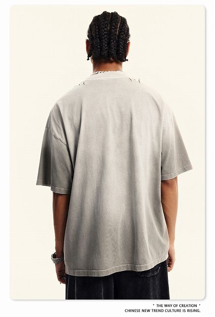 メンズ ダメージ加工 ビンテージ風 半袖Tシャツ 男女兼用