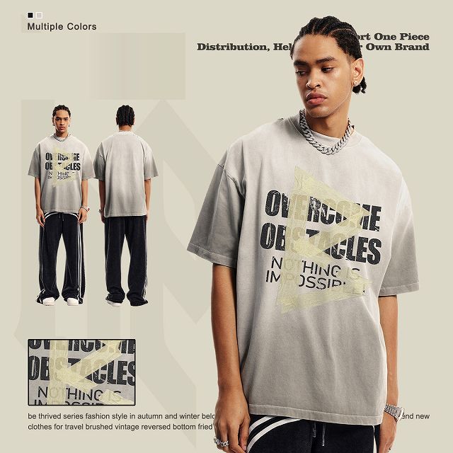 メンズ ダメージ加工 ビンテージ風 半袖Tシャツ 男女兼用 ストリート系