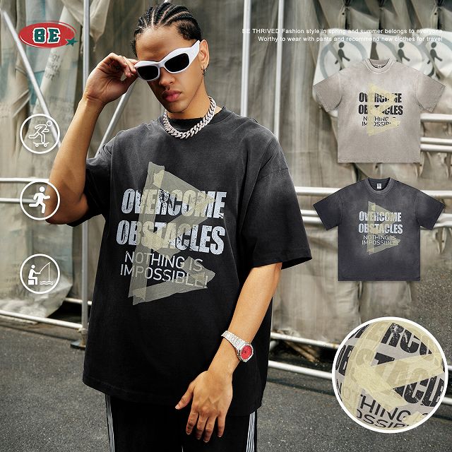 メンズ ダメージ加工 ビンテージ風 半袖Tシャツ 男女兼用 ストリート系