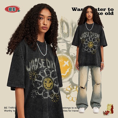 メンズファッション ビンテージ風 半袖Tシャツ 男女兼用 ストリート系