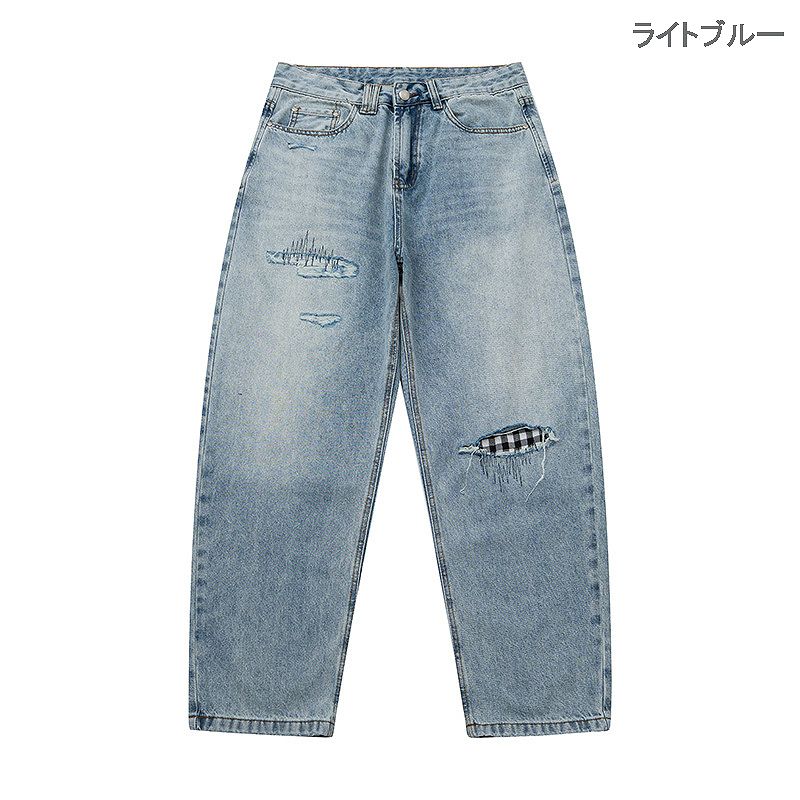 メンズ ダメージ加工 デニム パンツ 男女兼用 ストリート系 ボトムス