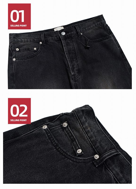 BELVET ダメージ加工デニムパンツ 黒 Damage baker denim pants – BELVET