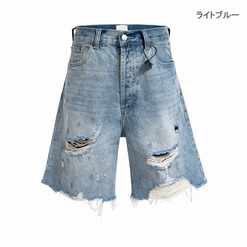 メンズ ダメージ加工 デニム ショートパンツ 男女兼用 ストリート系